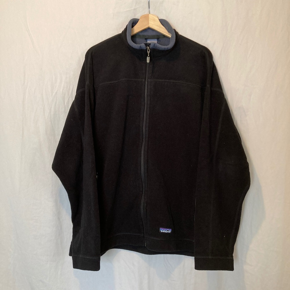 Vintage 90s Patagonia Black Fleece XL Full Zip Jacket Diamond Zipper Gussets